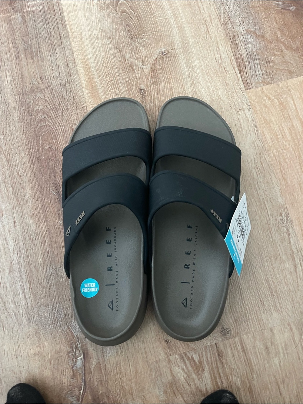 Reef Men's Black and tan Double-Strap Slide Sandals NWT